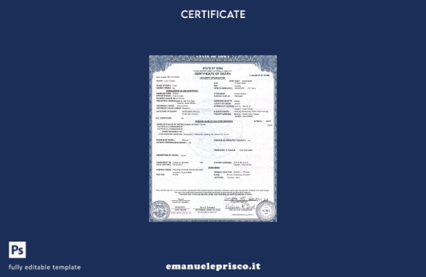 modello di certificato di morte dello stato USA Iowa in stile verificato nel mod
